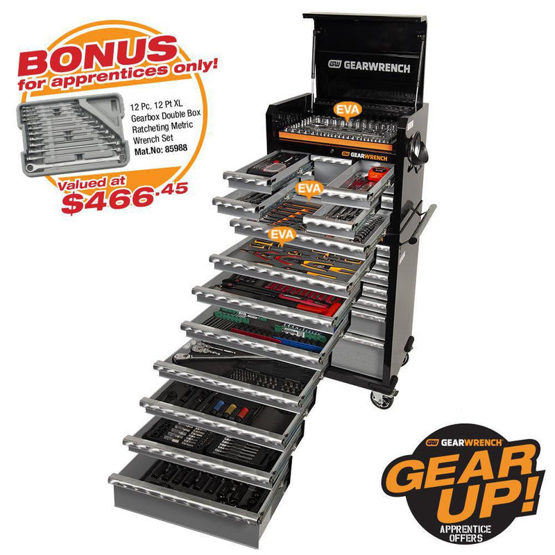 GEARWRENCH 492 PC COMBINATION TOOL KIT + TOOL CHEST & TROLLEY 89924