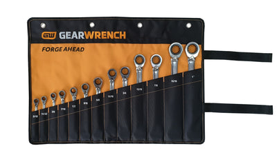 GEARWRENCH 13 PC 12 POINT SAE REVERSIBLE RATCHETING COMBINATION WRENCH SET ROLL 9509NR