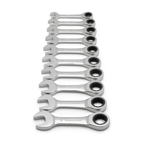 GEARWRENCH 10 PC. 72-TOOTH 12 POINT STUBBY RATCHETING COMBINATION METRIC WRENCH SET 9520D