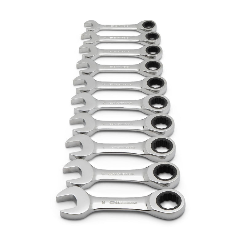 GEARWRENCH 10 PC. 72-TOOTH 12 POINT STUBBY RATCHETING COMBINATION METRIC WRENCH SET 9520D