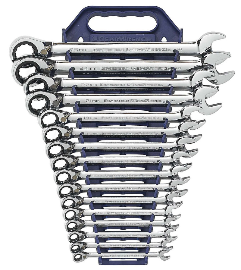 Gearwrench  16 Pc. 72-Tooth 12 Point Reversible Ratcheting Combination Metric Wrench Set 9602N