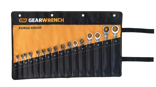 GEARWRENCH 16 PC 12 POINT METRIC REVERSIBLE RATCHETING COMBINATION WRENCH ROLL 9602NR