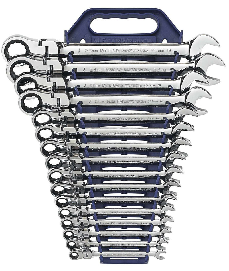 GEARWRENCH 16 PC. 12 POINT FLEX HEAD RATCHETING COMBINATION METRIC WRENCH SET 9902D