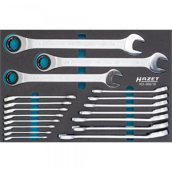 HAZET 18 Piece Ratcheting Combination Wrench Set 163-366/18