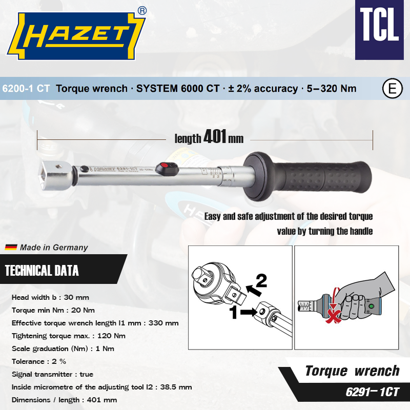 HAZET Torque Wrench 20-120Nm 6291-1CTCAL