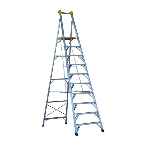 GORILLA Platform ladder 3.0m (10ft) Aluminium 180kg Heavy Duty Industrial - PL010-HD