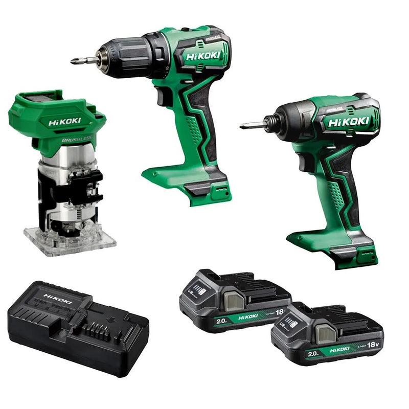 HIKOKI 18v Super Compact Cordless Drill Driver, Impact Driver & Trimmer Combo Kit-FDB