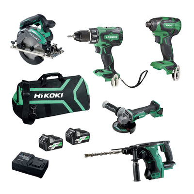 HIKOKI Hitachi KC18D4PC 18v/36v 2.5/5ah 5pce Cordless Combo Kit-FDB