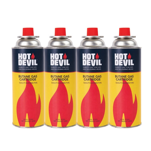 HOT DEVIL Butane Gas Cartridge 220g 4 Pack