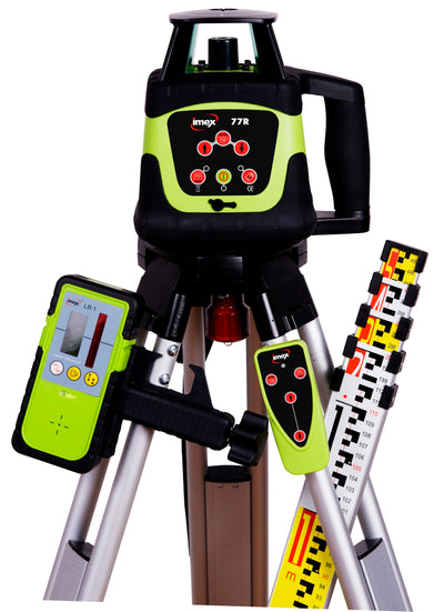 IMEX 77R Red Beam Rotating Construction Laser Level Kit With Tripod & Staff 77RKIT