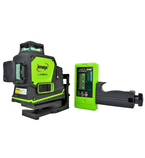IMEX Green Beam Multi Line 3 Plane Plumb Cross Line Laser Level Kit-With Receiver LX3DGD