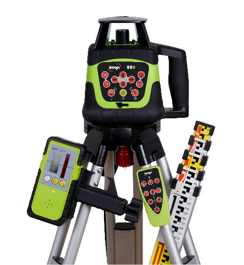 IMEX Hi Vis Green Beam Laser 88G Rotating Laser Kit With Tripod & Staff 88gkit