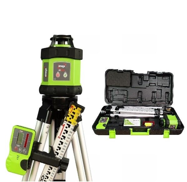 IMEX Rotating Construction Red Beam Laser Level Kit With Tripod & Staff- 012-E60K