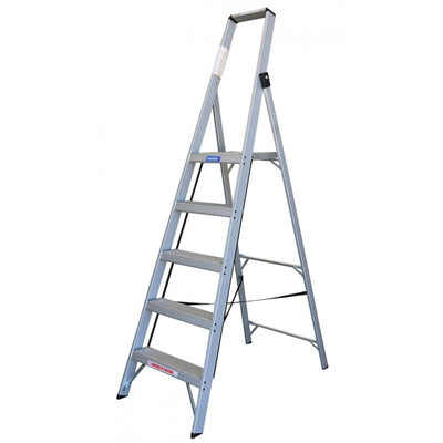 INDALEX Aluminium Slimline Platform Ladder-Tradesman Series- 5 Steps 2.4m/1.5m 150kg Rated