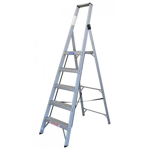 INDALEX Aluminium Slimline Platform Ladder-Tradesman Series- 5 Steps 2.4m/1.5m 150kg Rated