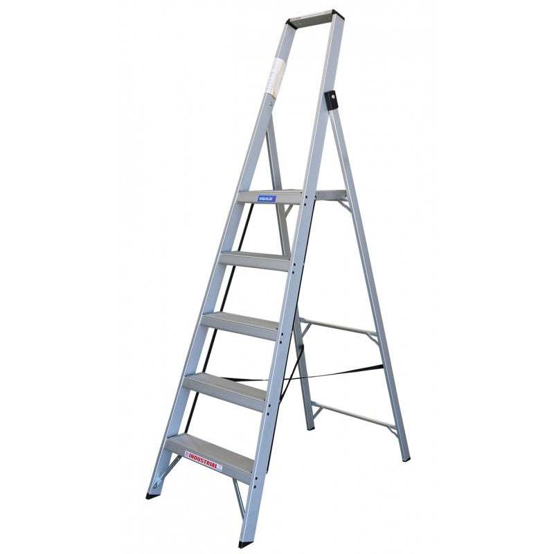 INDALEX Aluminium Slimline Platform Ladder-Tradesman Series- 5 Steps 2.4m/1.5m 150kg Rated