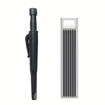 INDUSTRIAL XS Pencil & Holder with 6PCK Lead Refill Combo Set- Heavy-Duty HB Lead Woodworking Pencil- BFD