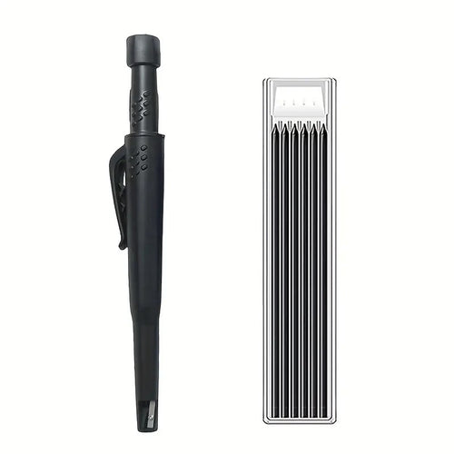 INDUSTRIAL XS Pencil & Holder with 6PCK Lead Refill Combo Set- Heavy-Duty HB Lead Woodworking Pencil- BFD