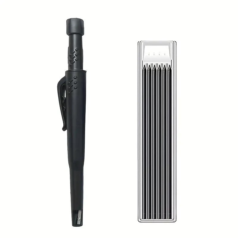 INDUSTRIAL XS Pencil & Holder with 6PCK Lead Refill Combo Set- Heavy-Duty HB Lead Woodworking Pencil- BFD