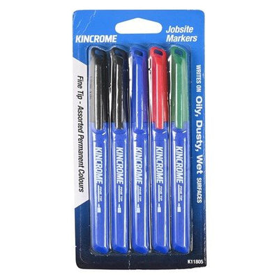 KINCROME PERMANENT FINE TIP MARKER 5 PACK ASSORTED COLOURS - K11805
