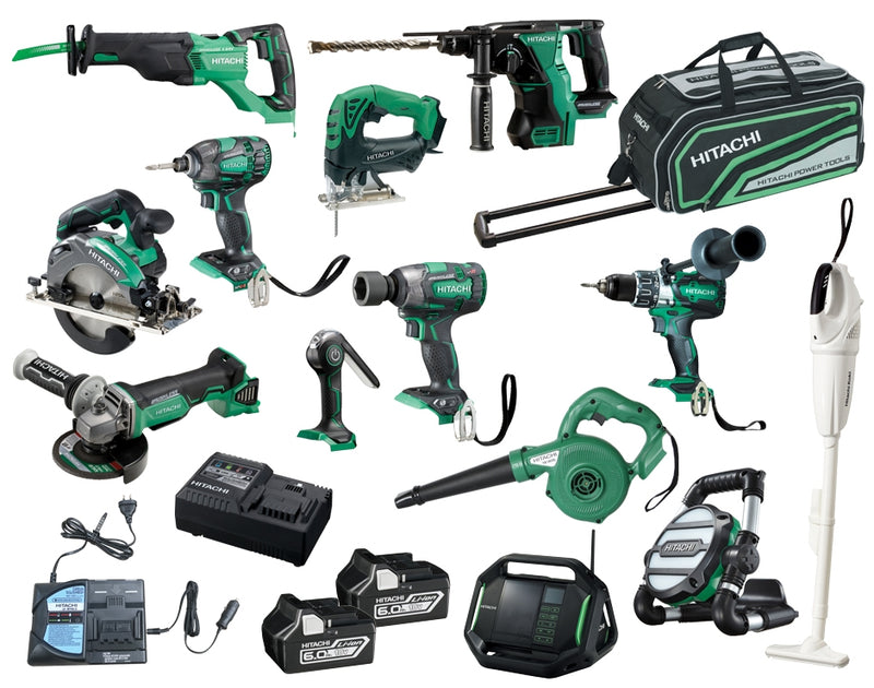 Hitachi KC18D13P 18V 6.0Ah Li-Ion Cordless Slide 13pce Combo Kit