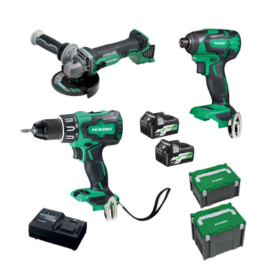 Hikoki/Hitachi KC18DDBL(HCZ) Multivolt 18v/36v 5Ah Li-Ion Cordless Slide 3pce Combo Kit -FDB