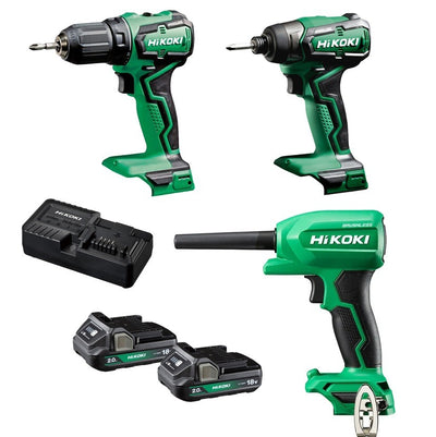 HIKOKI 18v Super Compact Cordless Drill Driver,Duster Blower & Impact Driver Combo Kit- -BFD
