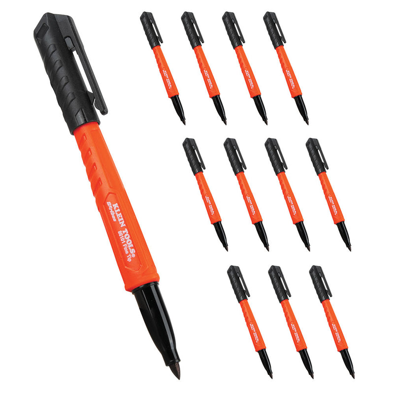 KLEIN Skribes Black Fine Point Marker 12 Pack-Replaces Milwaukee 48223100 INKZALL