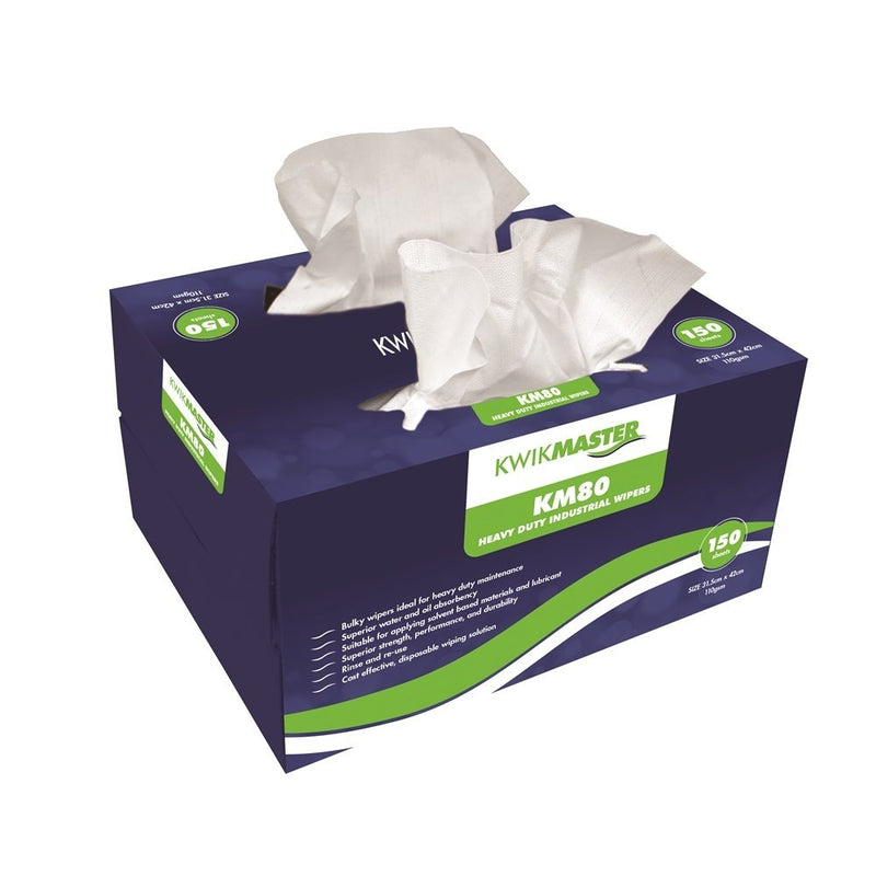 KWIKMASTER KM80 Heavy Duty General Purpose Industrial Wipes Wipers 150 Sheets