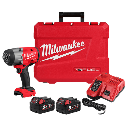 Milwaukee M18FHIW2F12502C 18V 5.0Ah Li-ion Cordless Fuel 1/2" Drive High Torque Impact Wrench with Friction Ring Combo Kit