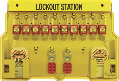 MASTER LOCK 10-Lock Lockout Station with 2 Hasps & 24 Tags