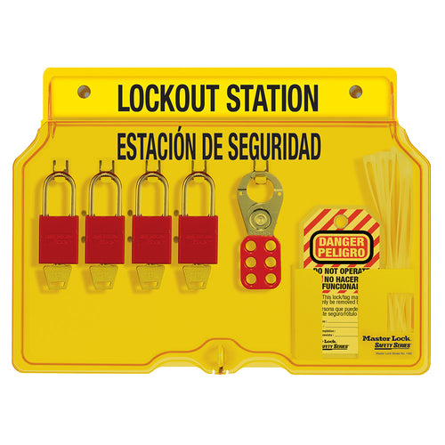MASTER LOCK 4-Lock Lockout Station with 2 Hasps and 12 Tags
