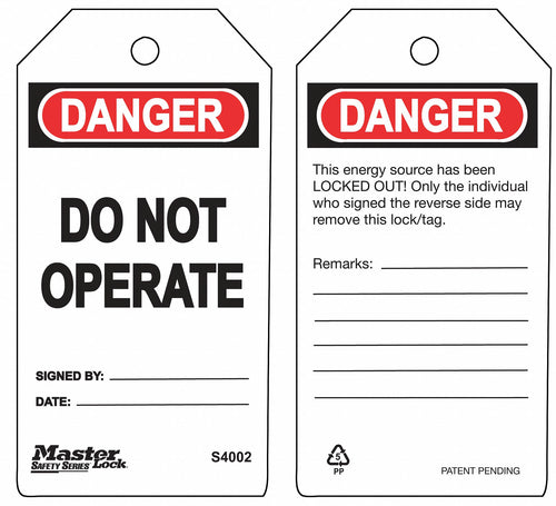 MASTER LOCK S4002 Guardian Extreme Do Not Operate Tags 6 Pack