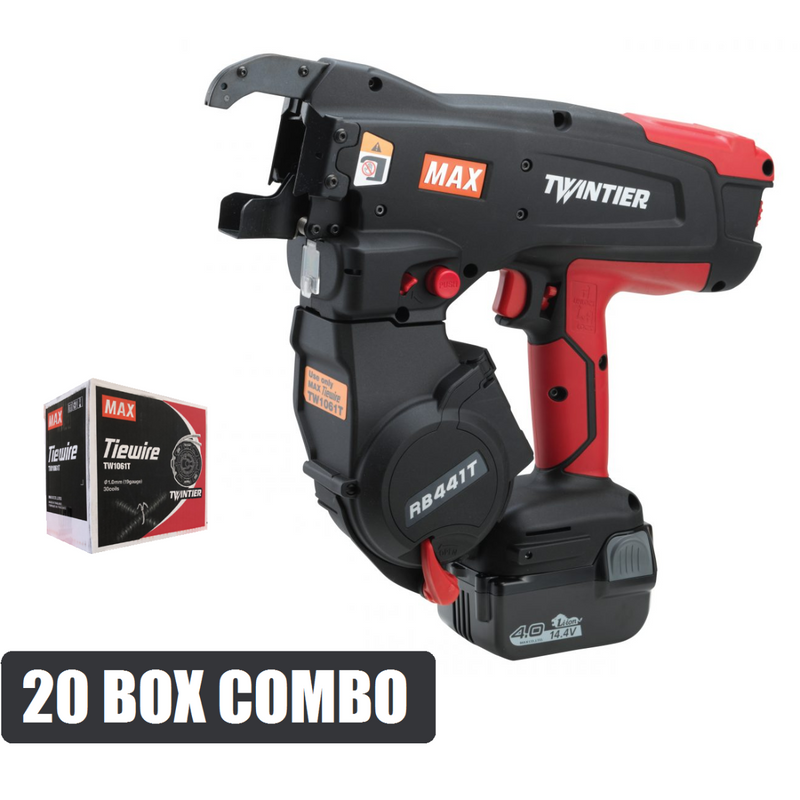 MAX Tools 14.4V Li-ion Cordless TwinTier Brushless Rebar Wire Tying Machine & Wire Combo Kit-RB441T