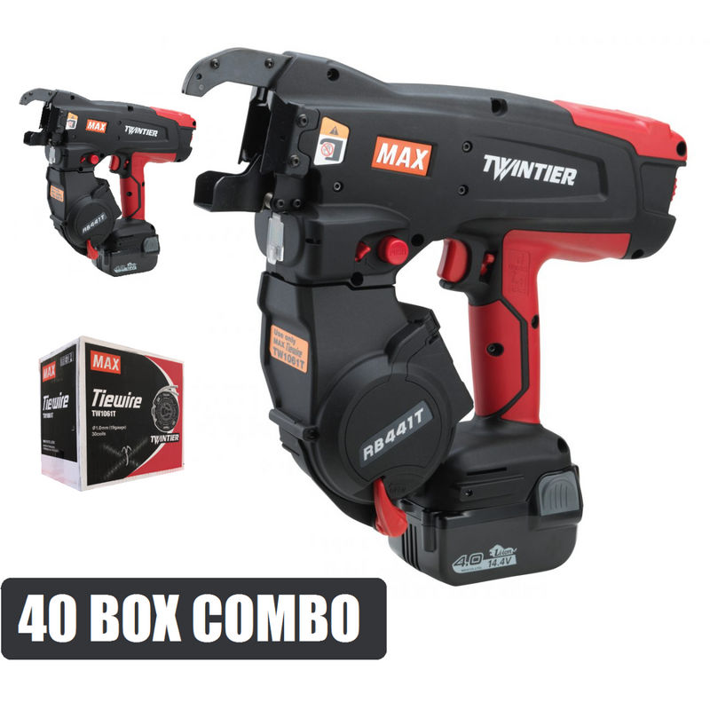 MAX Tools 14.4V Li-ion Cordless TwinTier Brushless Rebar Wire Tying Machine & Wire Combo Kit-RB441T -FWT