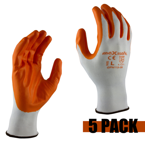 MAXISAFE  Polyester Glove with Nitrile Coated Palm- GPN119- 5pack -FWT