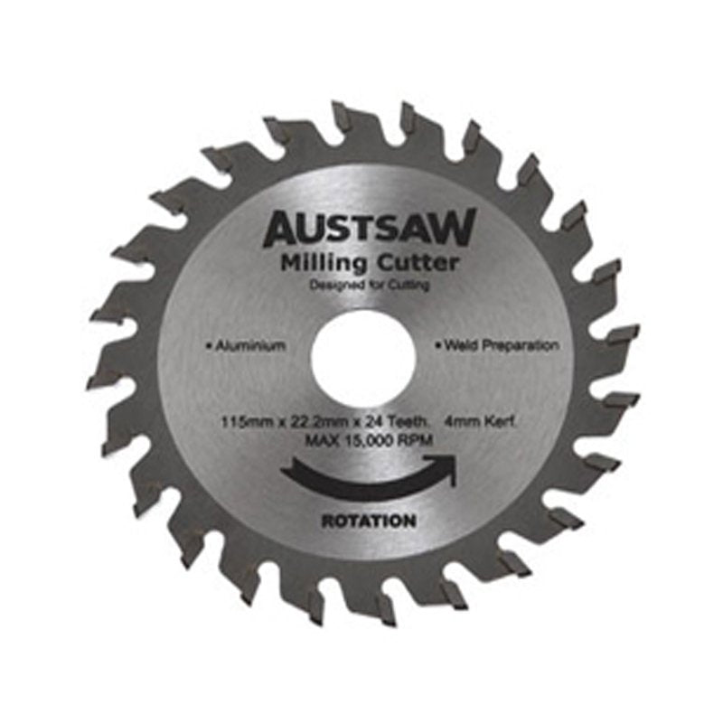 AUSTSAW 115mm (4.5in) 4mm Milling Cutter Blade - 22.2mm Bore - 24 Teeth