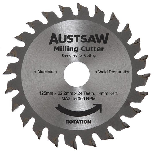 AUSTSAW 125mm (5in) 4mm Milling Cutter Blade - 22.2mm Bore - 24 Teeth