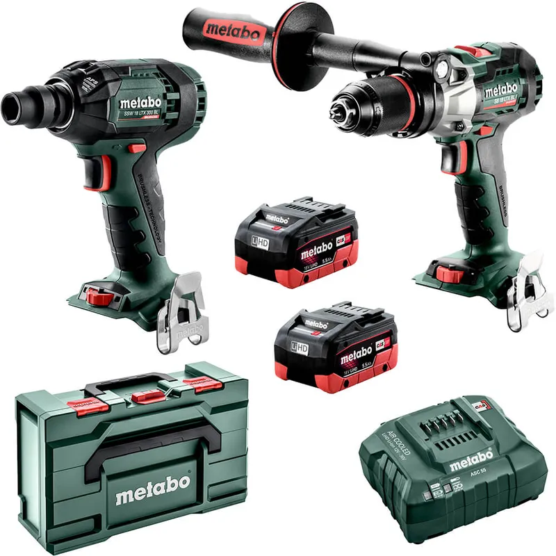 Metabo 18V 2 Piece Brushless Drill/Wrench (2 x 5.5Ah) Combo Kit