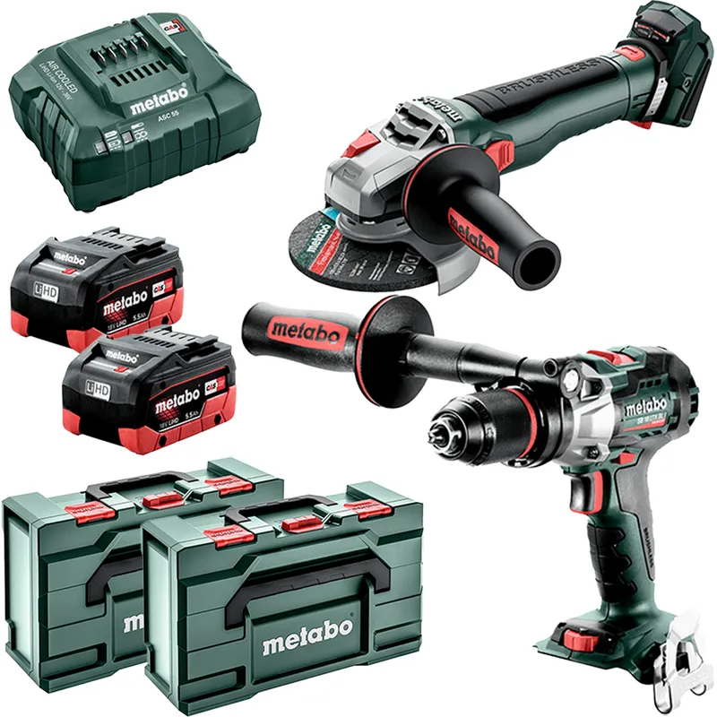 Metabo 18V 2 Piece Brushless Cordless Hammer Drill/Grinder Combo Kit- 2 x 5.5Ah