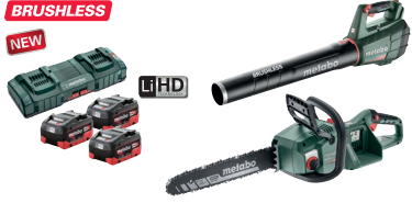 Metabo 18V MS 36-18 LTX BL 40 CORDLESS CHAIN SAW, leaf blower, 3 x 5.5ah Kit