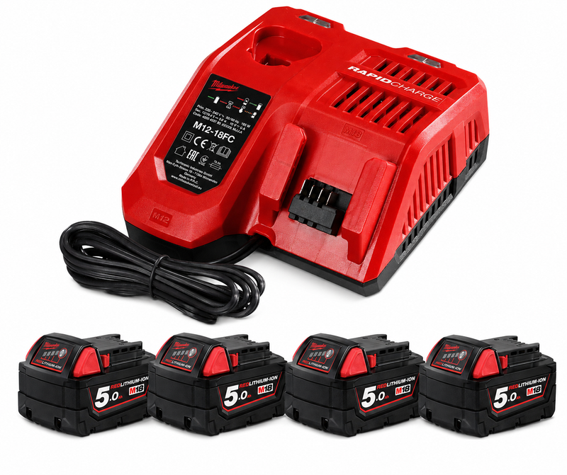Milwaukee 18v 5ah Red Lithium Ion Battery & Fast Charger Combo Pack-M18B54/M1218FC