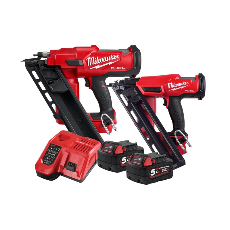 Milwaukee M18FPP2FN-502B 18V 5.0Ah Li-ion Cordless Brushless Fuel 2pce Framing & Finishing Nailer Combo Kit Power Pack