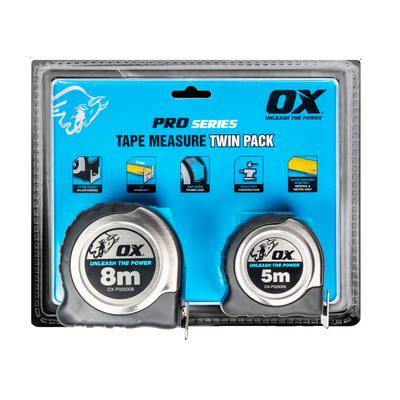 OX Tools Stainless Steel Tradie 8m & 5m Tape Measure Combo OX-P504858AU BDD