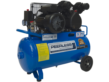 PEERLESS P13 Single Phase Air Compressor: Belt Drive, 10Amp, 2.5HP, 240LPM