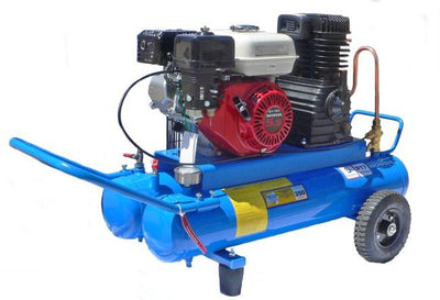 PEERLESS P17 Petrol Air Compressor Twin Tank: Belt Drive, Honda GX200, 350LPM