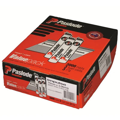 PASLODE IMPULSE GUN NAILS 75MM X 3.06MM BRT VP 3000PK SKU: PASB20547V