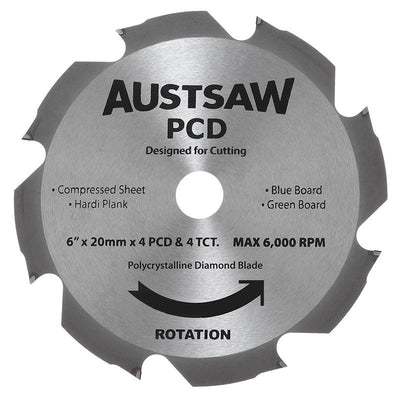 AUSTSAW 160mm (6 1/4in) Polycrystalline Diamond Blade - 20/16mm Bore - 4PCD 4TCT Teeth