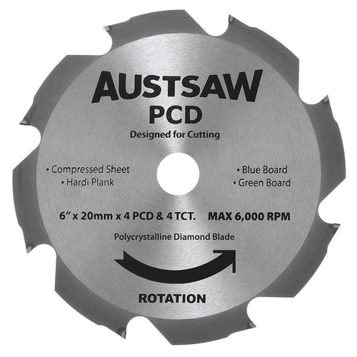 AUSTSAW 160mm (6 1/4in) Polycrystalline Diamond Blade - 20/16mm Bore - 4PCD 4TCT Teeth