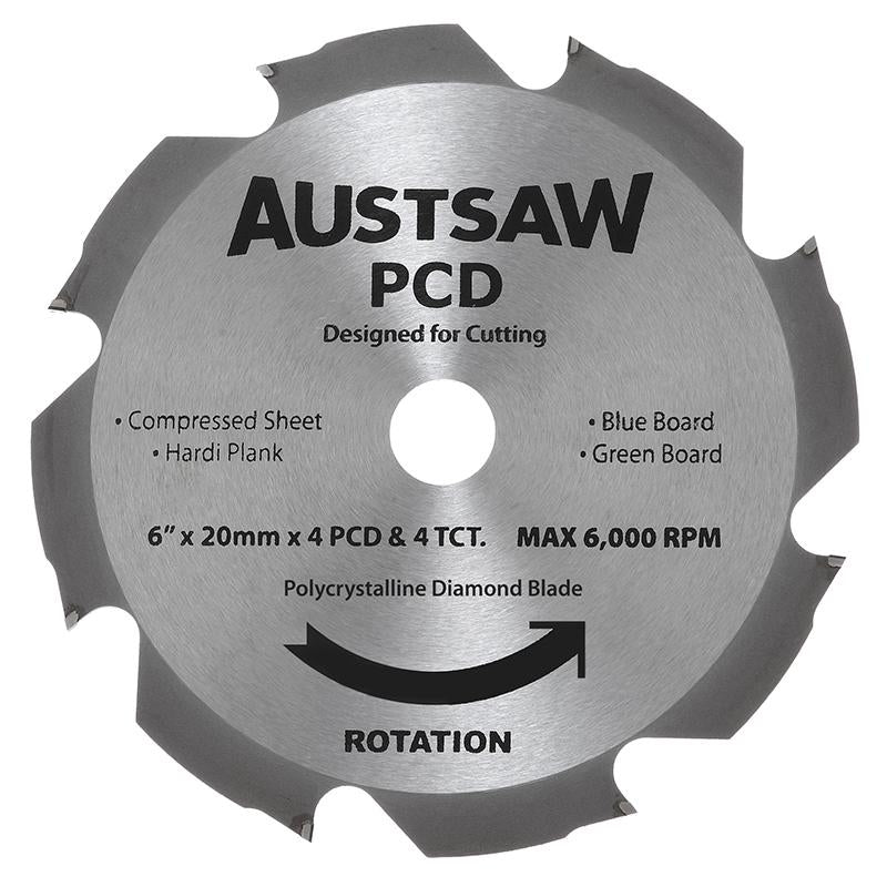 AUSTSAW 160mm (6 1/4in) Polycrystalline Diamond Blade - 20/16mm Bore - 4PCD 4TCT Teeth